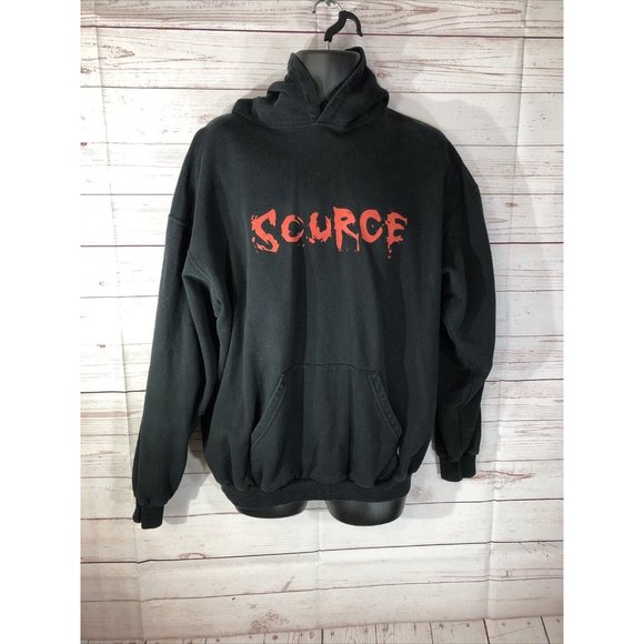 King Fashion Men’s XL Hoodie Black Sweatshirt Source Spell Out Logo in Blood Red - Picture 1 of 7